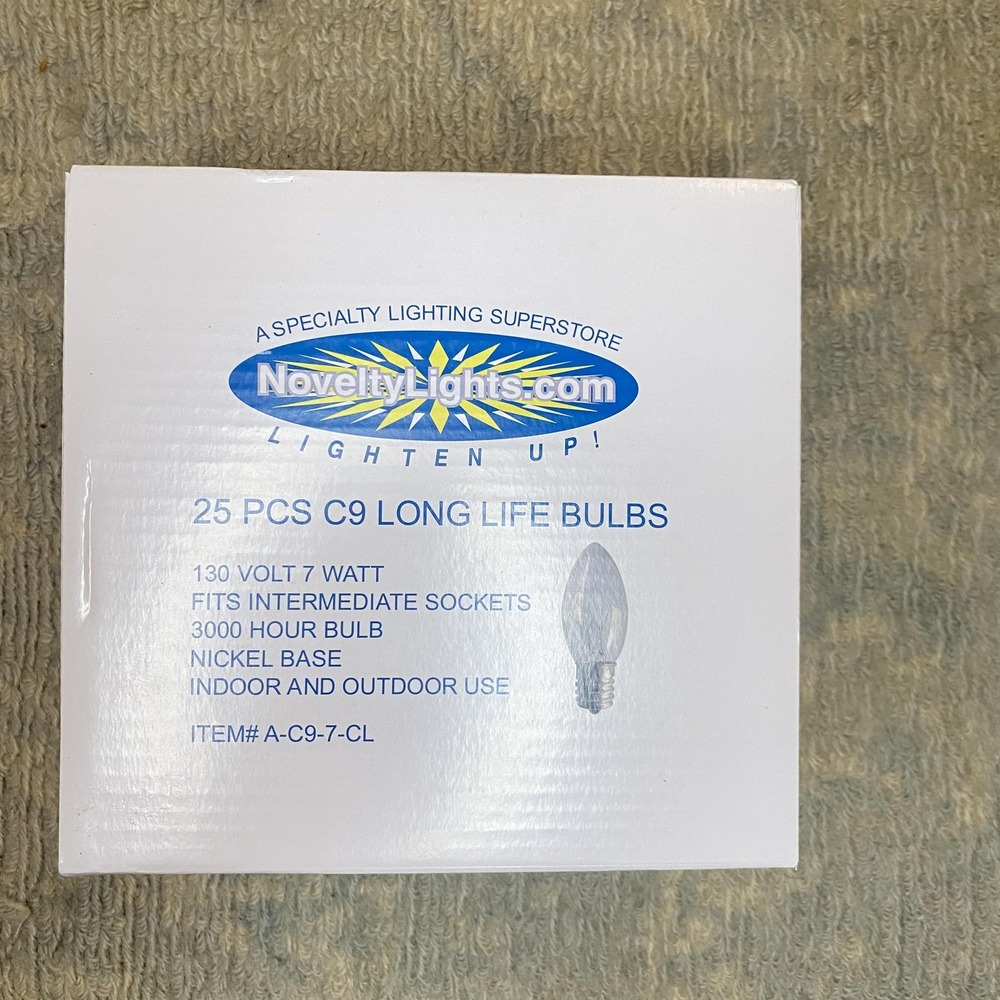 C9 Long Life Bulbs Clear 7W 130V Nickel 25 Pack Indoor Outdoor